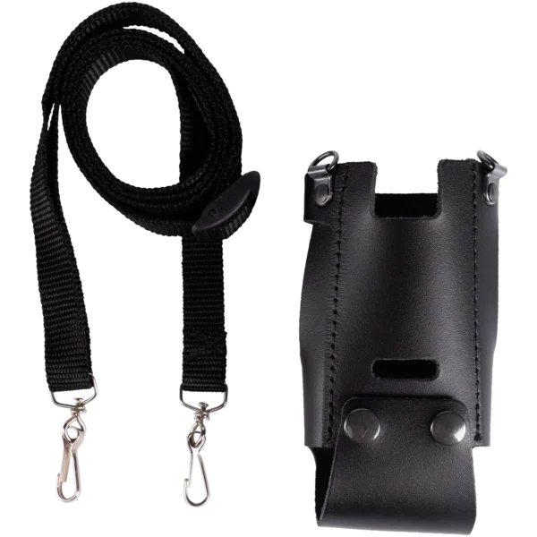 Lederen portofoontas met riem